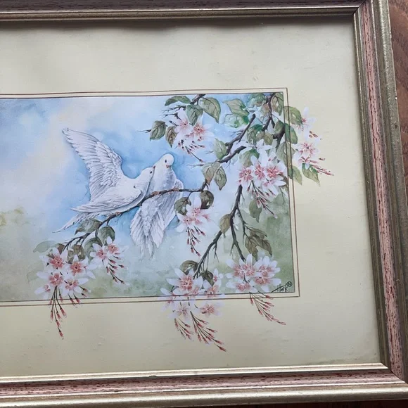 Vintage Haik Muradian Doves & Branches print framed 11 x 9 Home Decor Wall Art - Picture 3 of 9